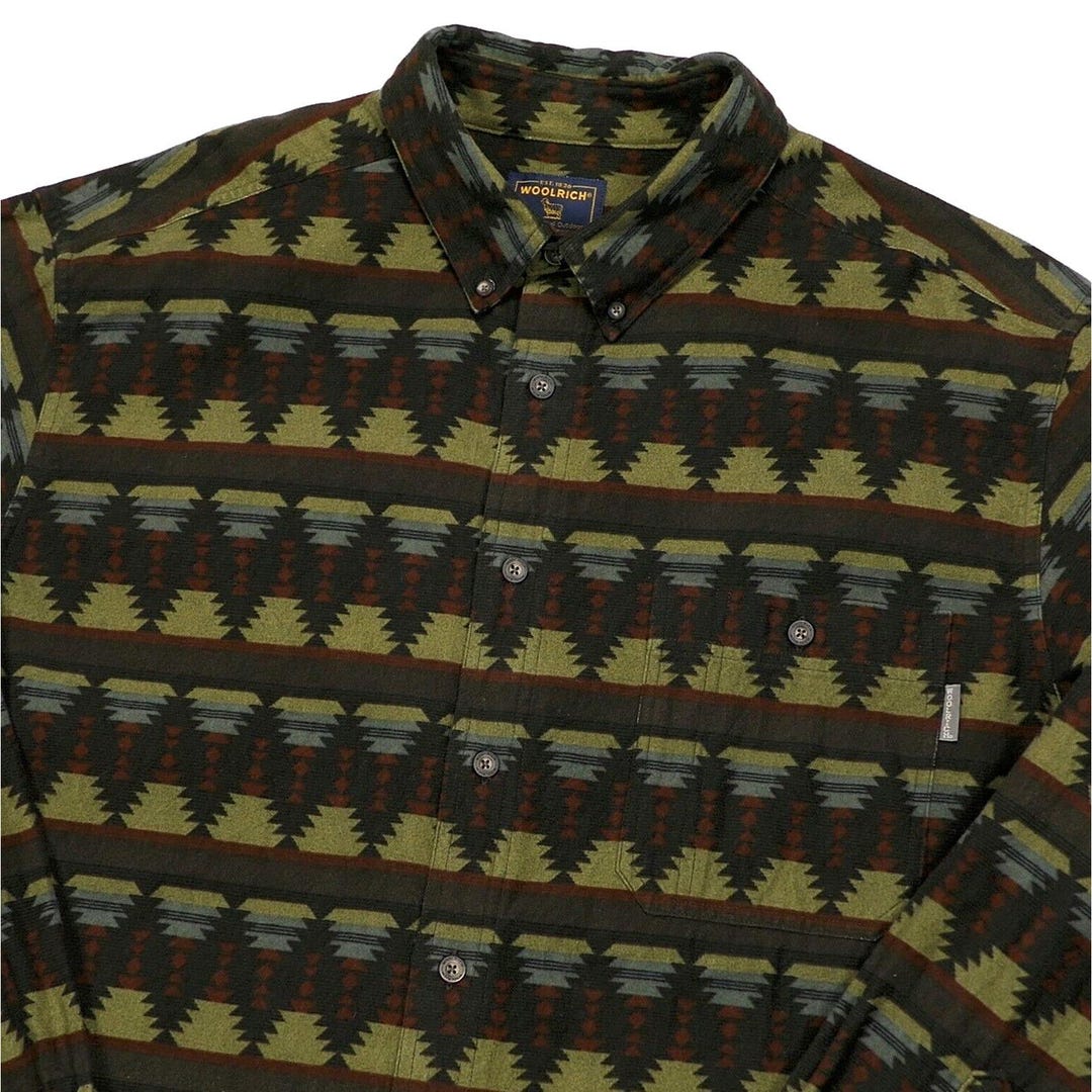VTG Woolrich Chamois Aztec Flannel Shirt Men's 2XLT Deep Hunter ...