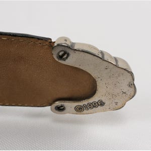 VTG Brighton Black Leather Croc Belt Amber Inlay Embossed Silver Buckle '96 USA image 8