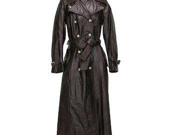 Classic VTG Garfin Brown Leather Trench Coat XS Women's 1970s Belted ~ USA Made