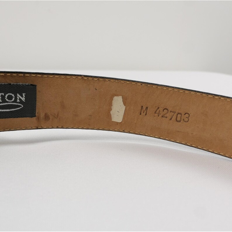 VTG Brighton Black Leather Croc Belt Amber Inlay Embossed Silver Buckle '96 USA image 9