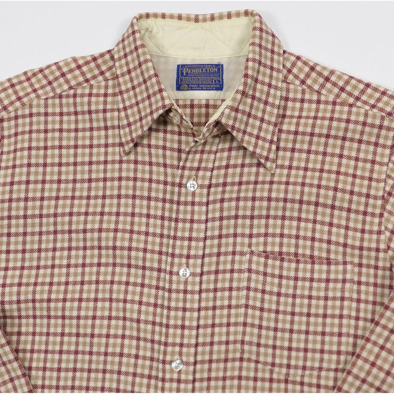 VTG 60s Pendleton Virgin Wool Flannel Shirt Mens Large Salmon Plaid USA Made image 3