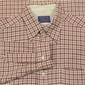 VTG 60s Pendleton Virgin Wool Flannel Shirt Mens Large Salmon Plaid USA Made image 4