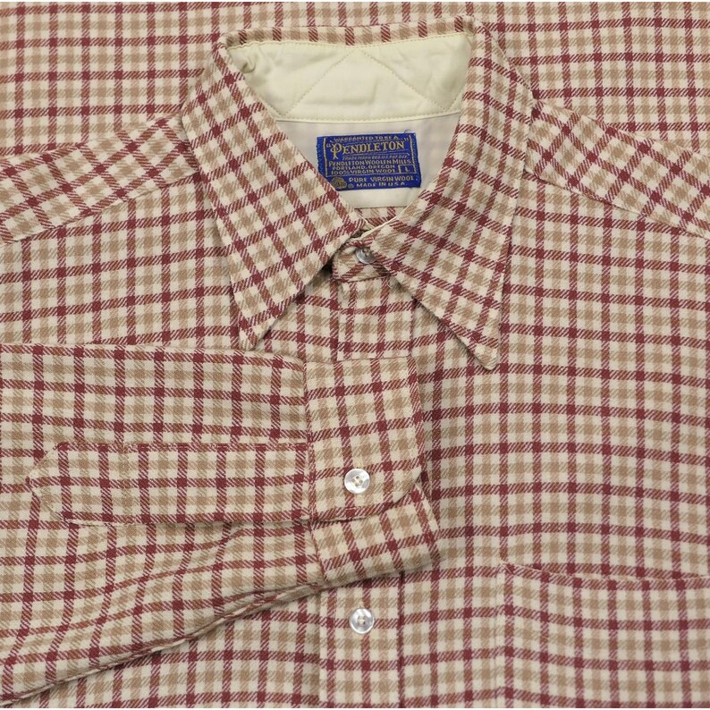 VTG 60s Pendleton Virgin Wool Flannel Shirt Mens Large Salmon Plaid USA Made image 4