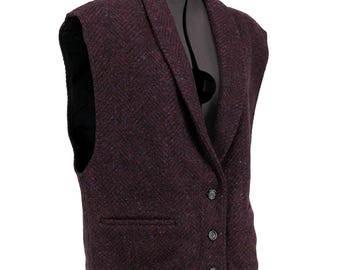 VTG Tweed Wool Vest USA Made Herringbone Shawl Collar Large Giancarlo Ferranti