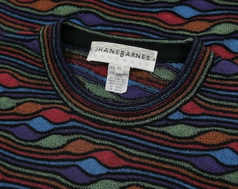VTG Jhane Barnes Mens Sweater XL Multi Color 3D Textured Knit Wool Italian Made