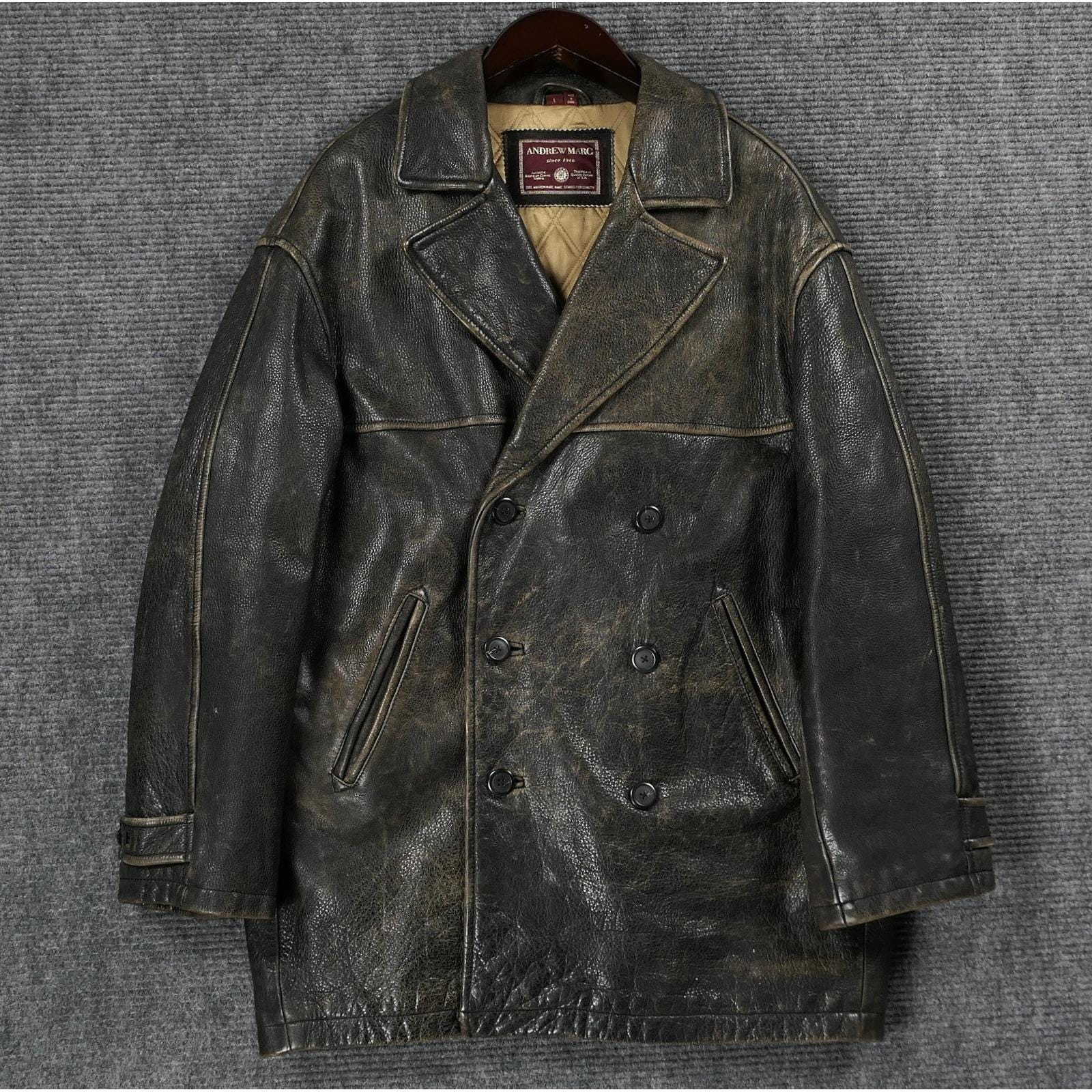 Vintage Leather Pea Coat - Etsy