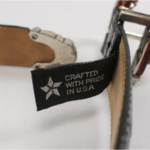 VTG Brighton Black Leather Croc Belt Amber Inlay Embossed Silver Buckle '96 USA image 10
