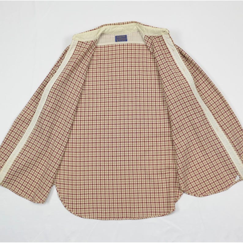 VTG 60s Pendleton Virgin Wool Flannel Shirt Mens Large Salmon Plaid USA Made image 6