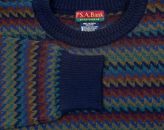 VTG Jos A Bank Pure Alpaca Zig Zag Chevron Multicolor Jumper Sweater Large Peru