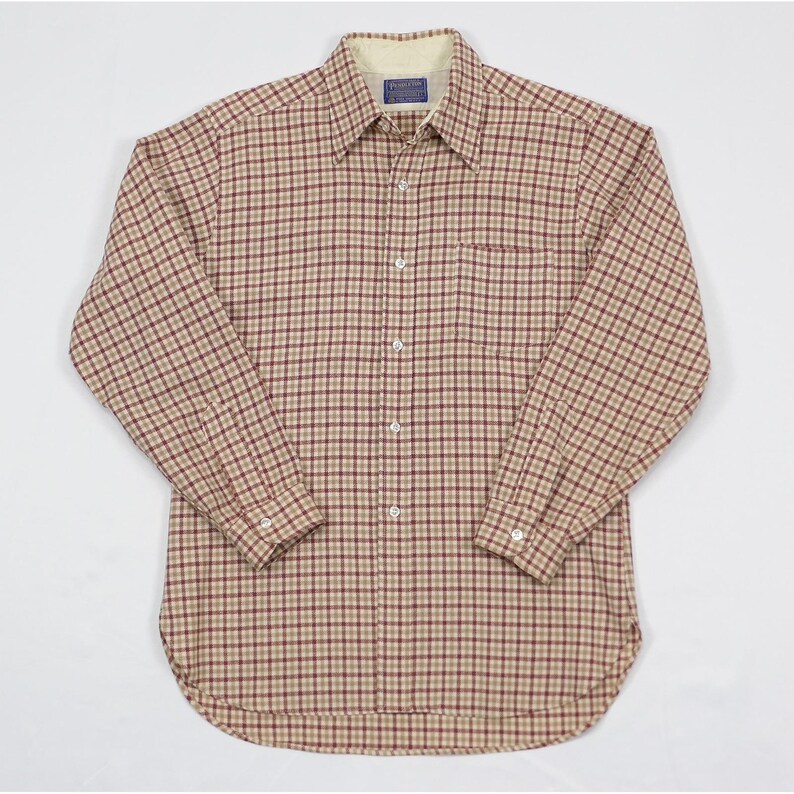 VTG 60s Pendleton Virgin Wool Flannel Shirt Mens Large Salmon Plaid USA Made image 1