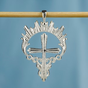 Holy spirit halo divine light cross necklace pendant, Growing power of faith Christian 3D Jewelry, love Jesus rays of light, Gold Silver