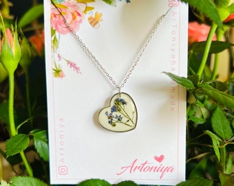 Forget me not heart necklace, Memorial jewellery, Forget me not flower jewelry, Remember me gift for women, Something blue