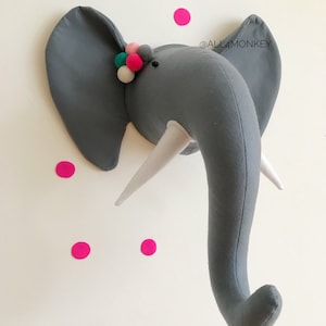 Felt Elephant Head Wall Mount: Nursery Circus Decor