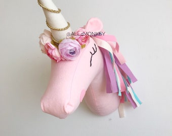 Handmade Felt Unicorn Head Wall Mount - Nursery Decor