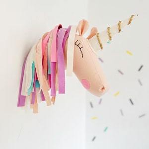 Felt Unicorn Head Wall Decor: Peach Nursery Art