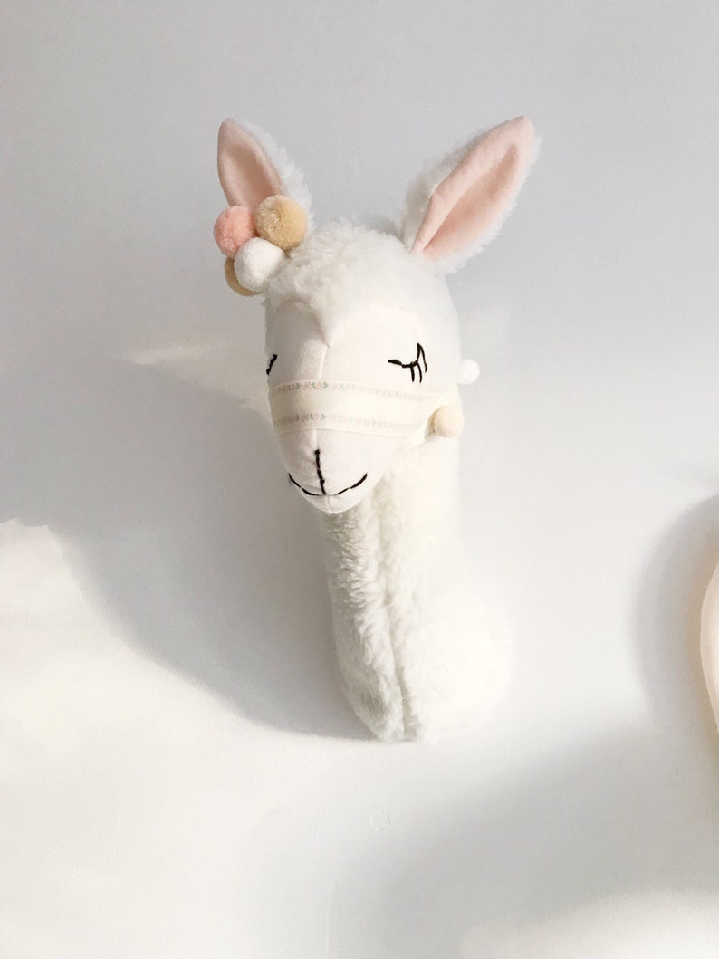 Llama Faux Head Taxidermy Felt Animal Wall Decor Baby Room Stuffed Mount For Kids Nursery Alpaca