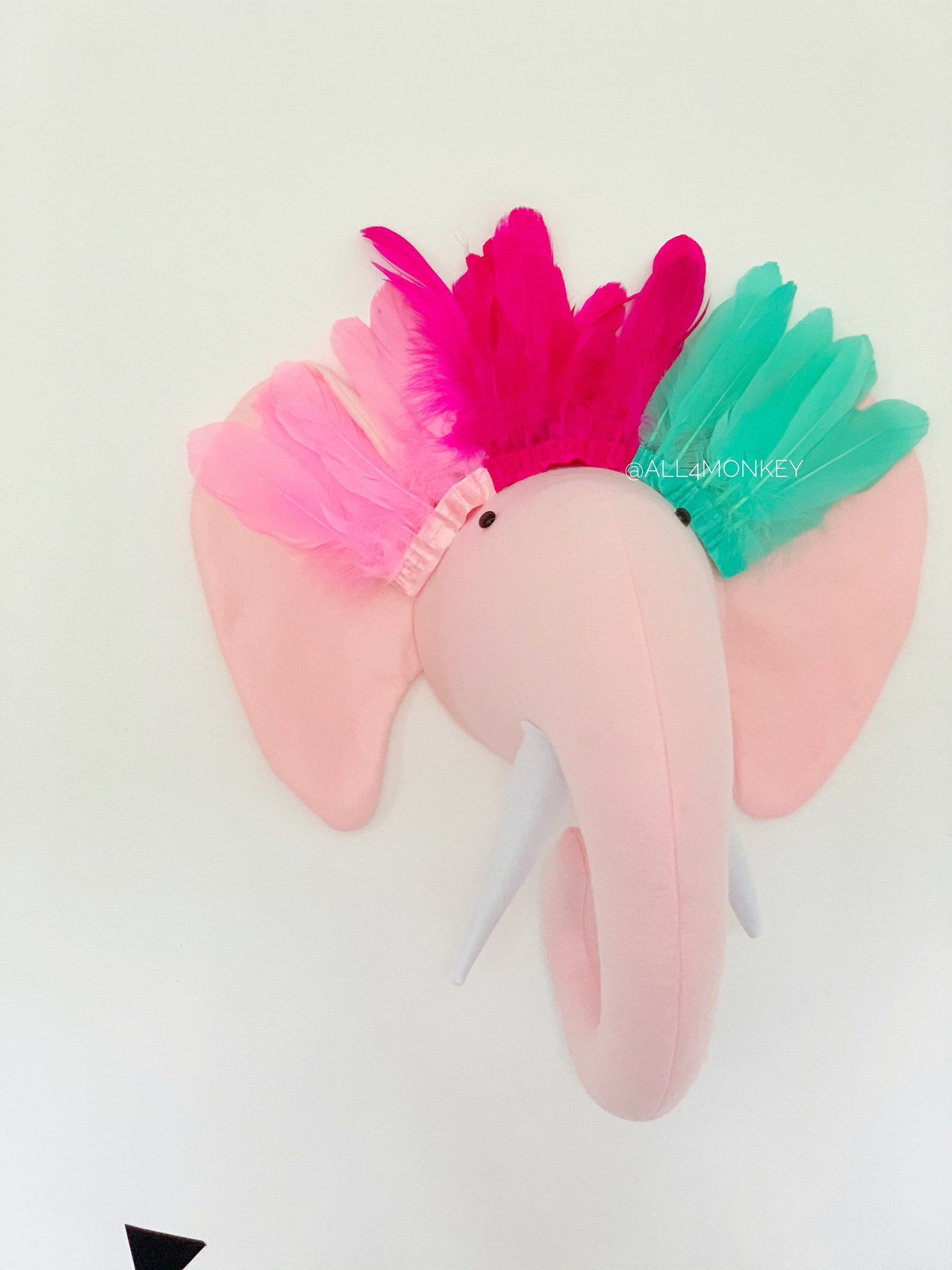 Elephant Head With Feathers Animal Head, Animal Head Wall Decor, Faux Taxidermy, Safari Nursery