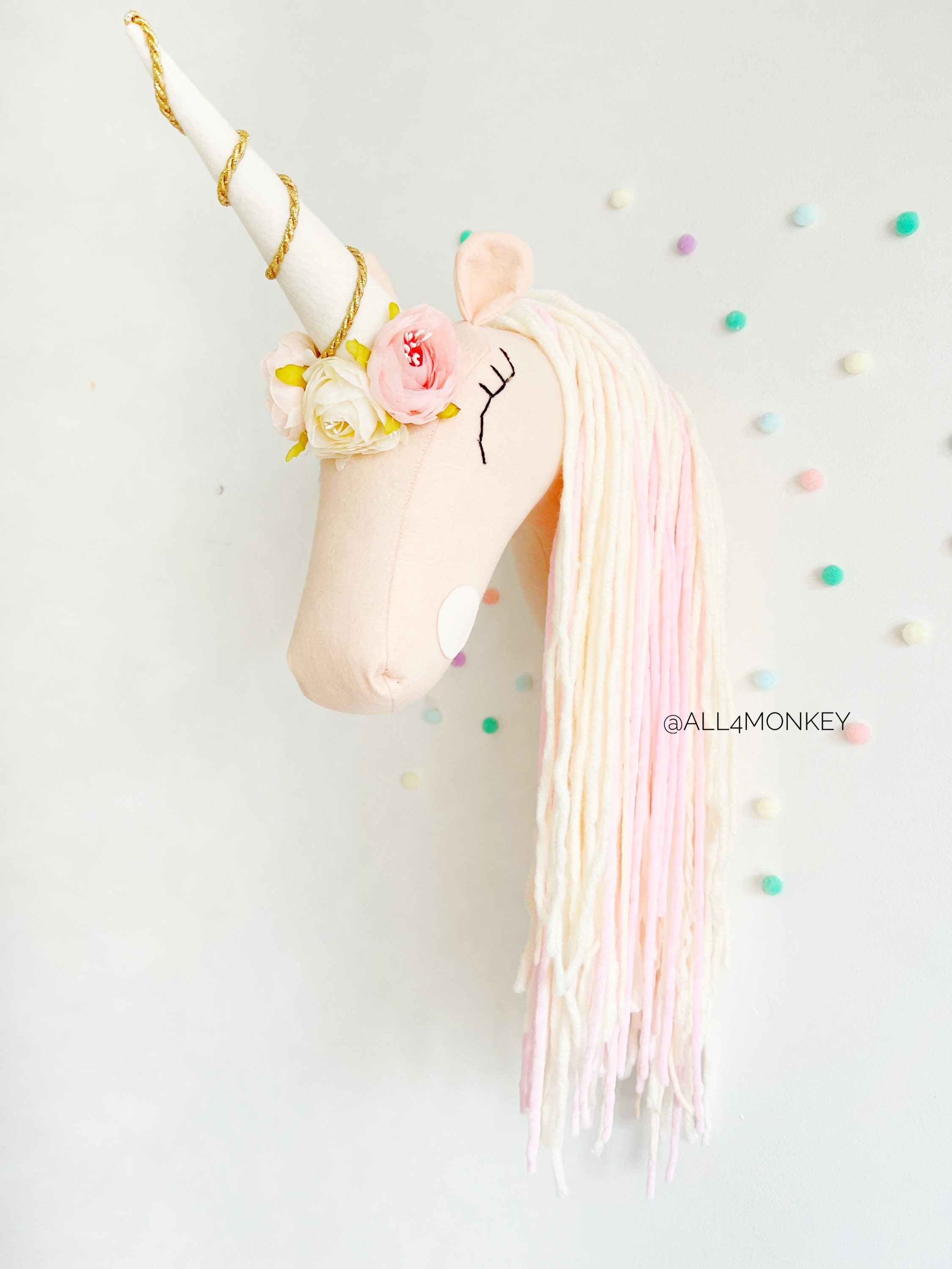 Felt Unicorn Head Wall Hanging: Handmade Nursery Decor Canada