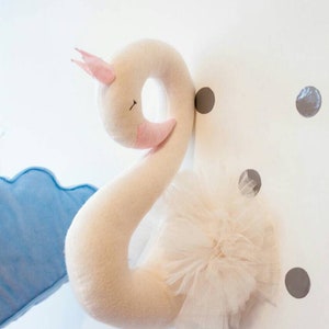 Swan on the wall Faux Taxidermy Head, Fabric Wall Mounted Animal Head, circus theme, wall decor nursery mount plush