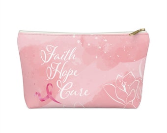 Faith Hope Cure Accessory Pouch | gift pouch for coping breast cancer | get well cosmetic pouch | breast cancer survivors gift | Makeup Bag