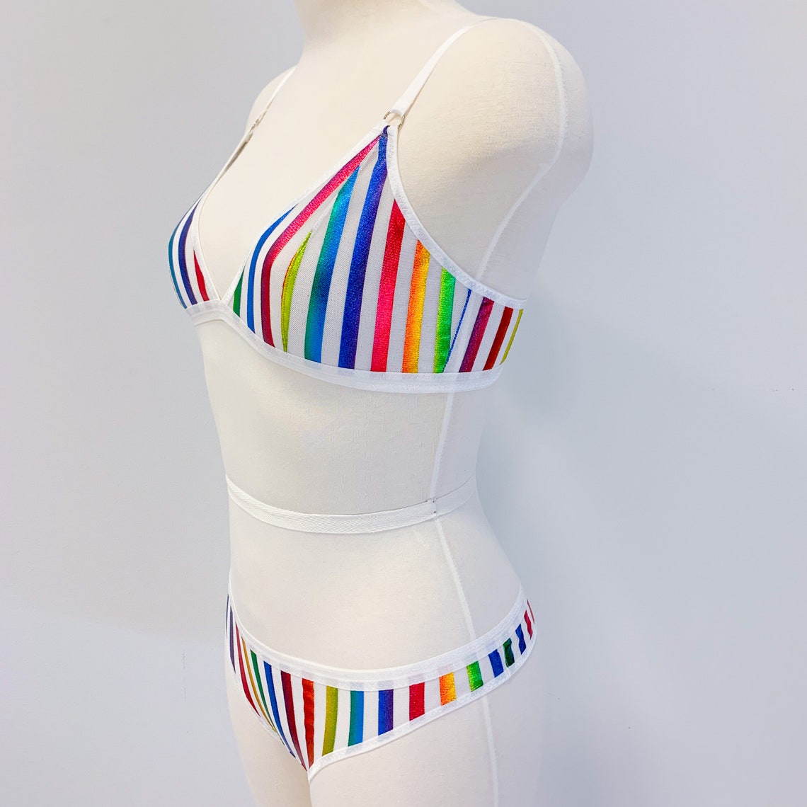 Rainbow Stripe Mesh Lingerie Set Hologram Lingerie White - Etsy