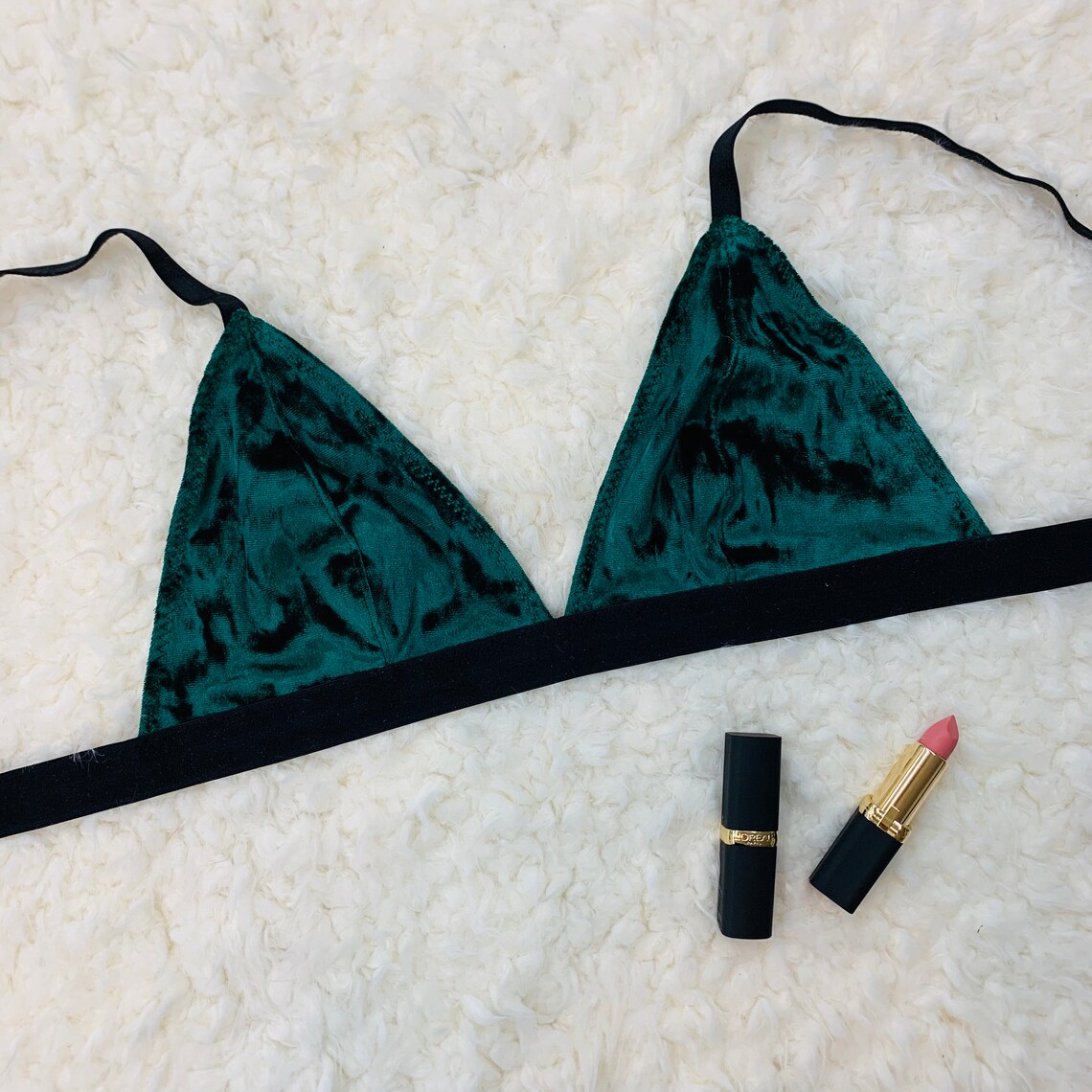 Green Velvet Lingerie Emerald Velvet Bralette Green | Etsy