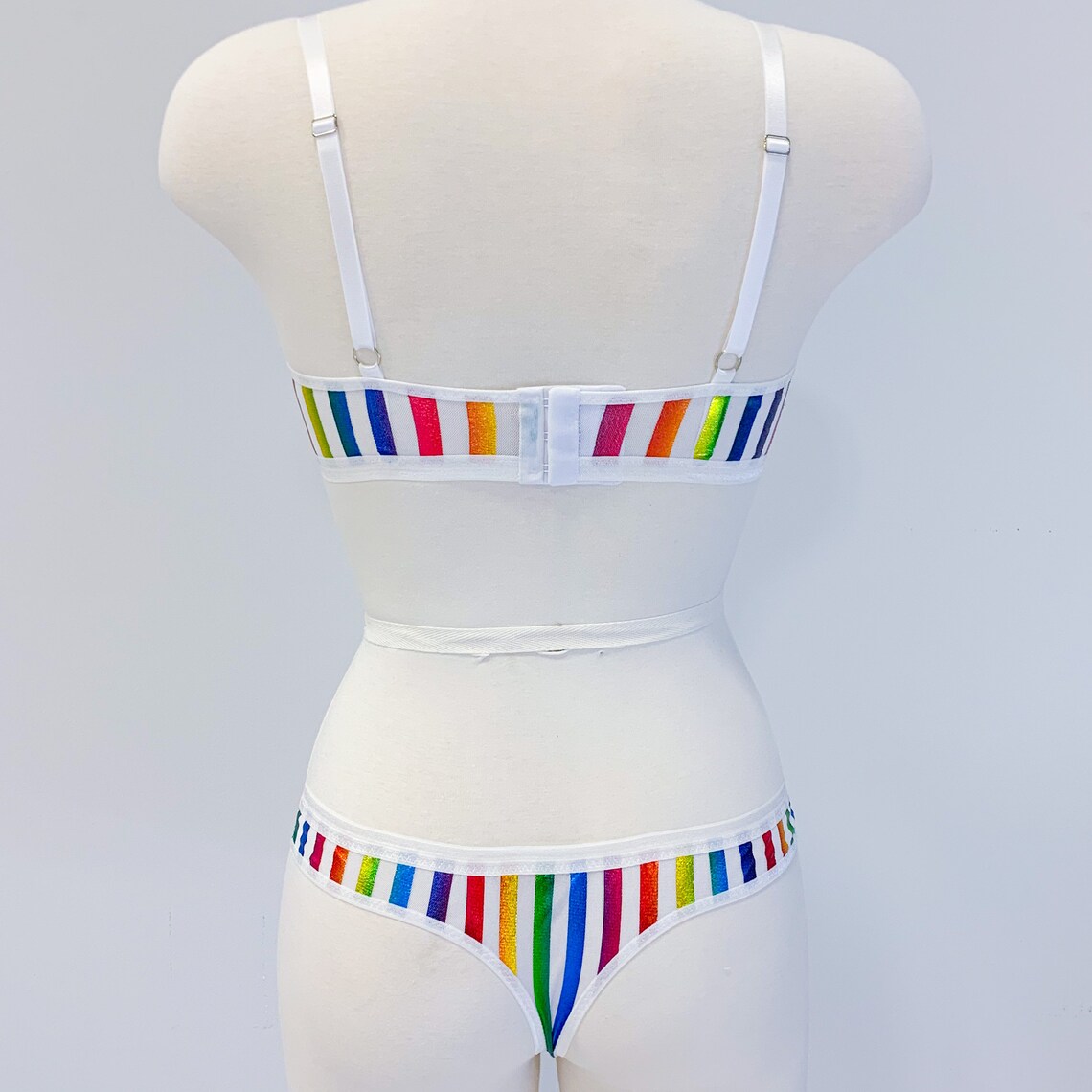 Rainbow Stripe Mesh Lingerie Set Hologram Lingerie White - Etsy
