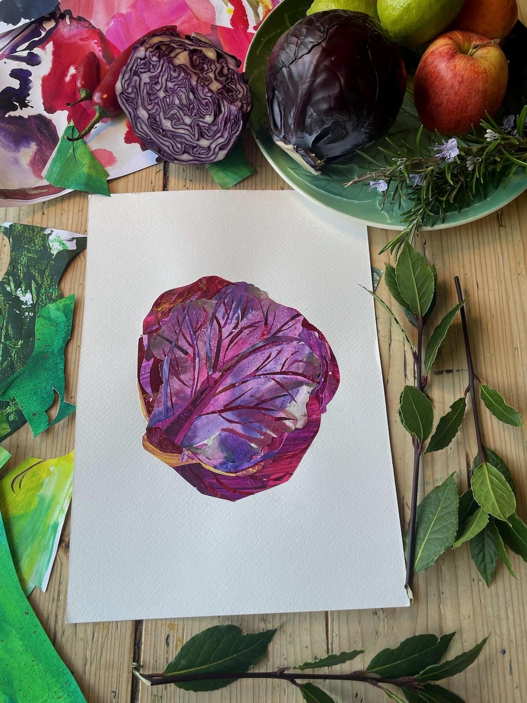 Red Cabbage Art Print |collage |painted Papercut |veg | Food - Etsy