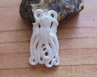 octopus bone pendant octopus carving hand carved bali bone etsy