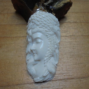 Hand Carved Buffalo Bone Goddess Pendant - Sterling Silver Bail