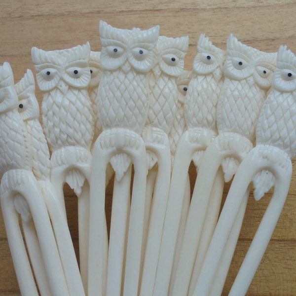 Owl Hair Sticks, Bone Hair Stick, Hair Fork in 2 Prongs, Hair Accessories HSOWL-1