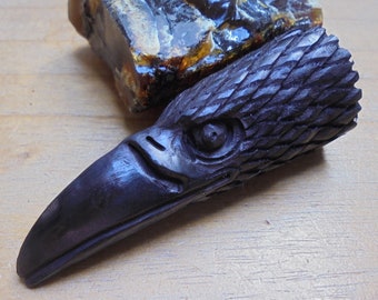 Buffalo Horn Raven Pendant: Hand Carved Sterling Silver Bail