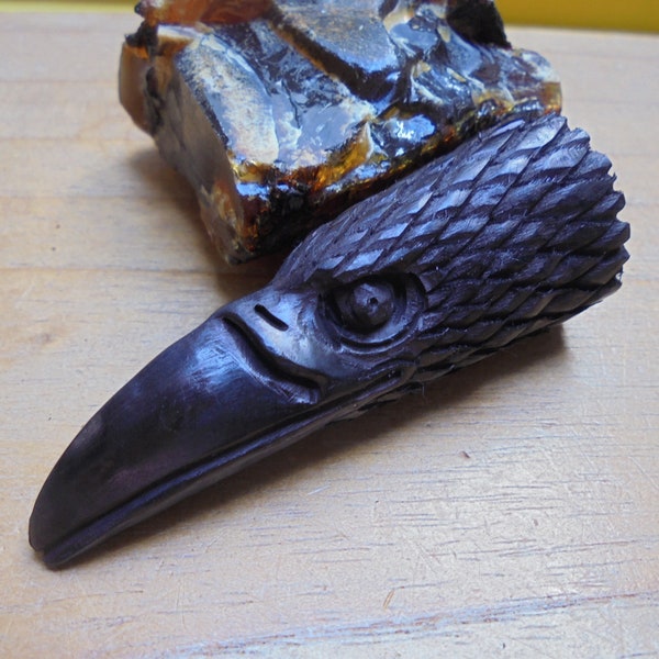 Raven Pendant, Raven Carving, Crow Pendant, Buffalo Horn Carving RVH 0805-5