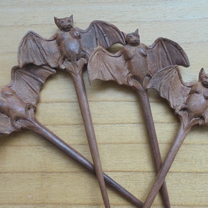Holz Haarstab, Fledermaus Haarstab, Haarforke einseitig, Fledermaus Haarschmuck HS BAT