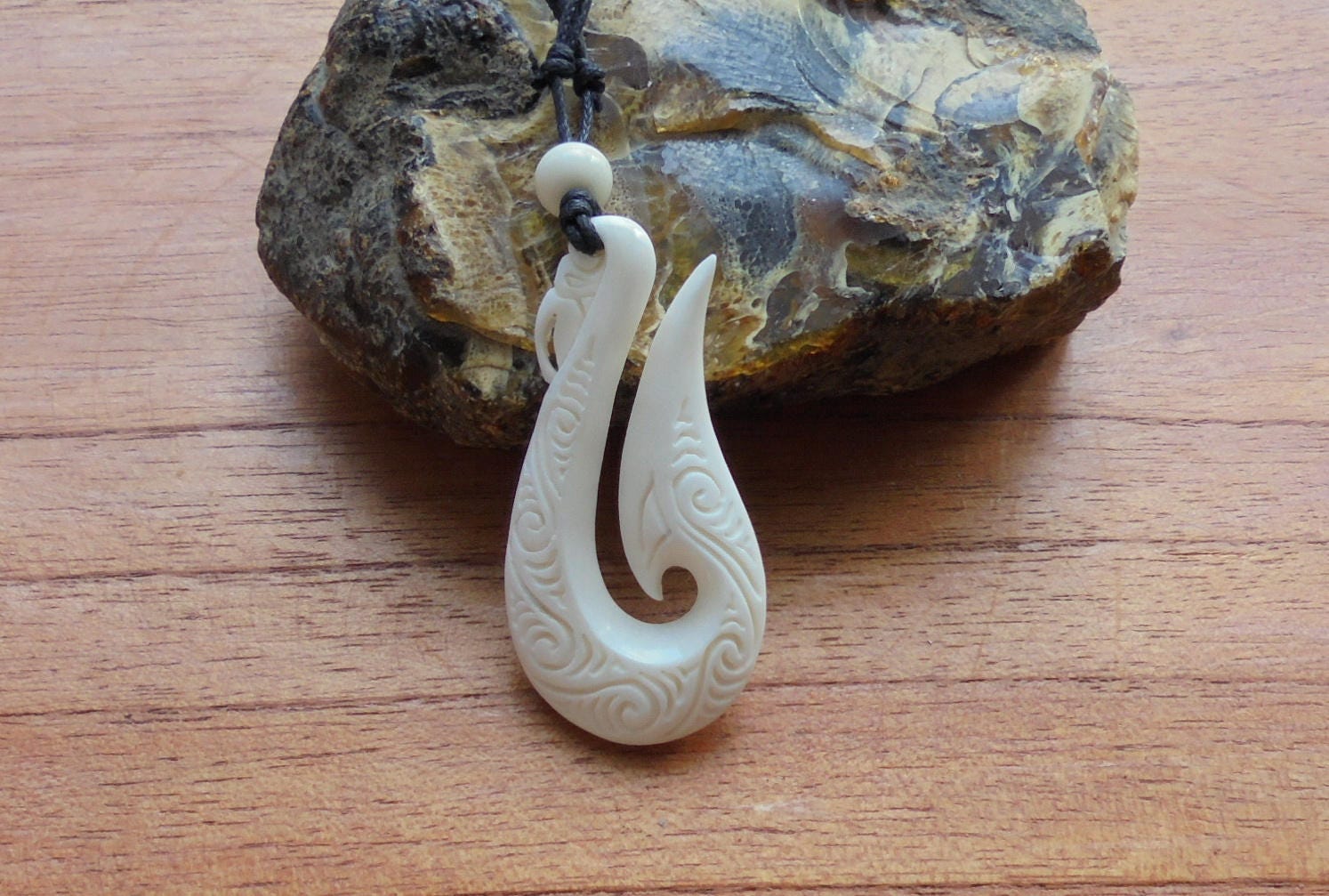 Maori Fish Hook Bone Necklace, Hei Matau, Bone Pendant, Bali