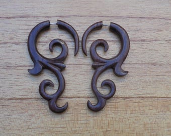 Fake Gauge Earrings, Tribal Fake Earrings, Wood Fake Earrings, Wooden Accessories, Bali Jewelry, Sono 02