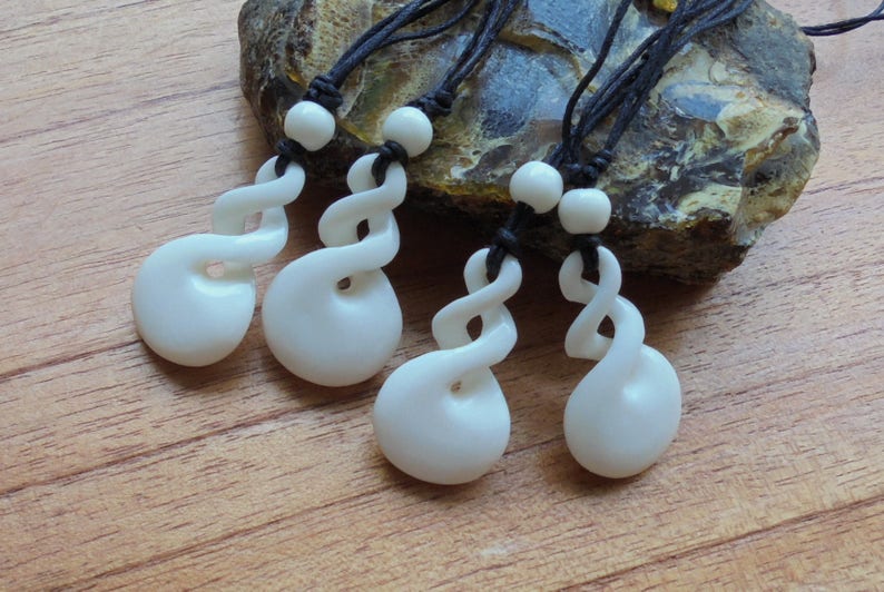 Double Twist Bone Necklace Bone Pendant Bali Bone Carving Etsy