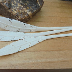 Hand Carved Bone Feather Hair Stick: Balinese Hair Pin