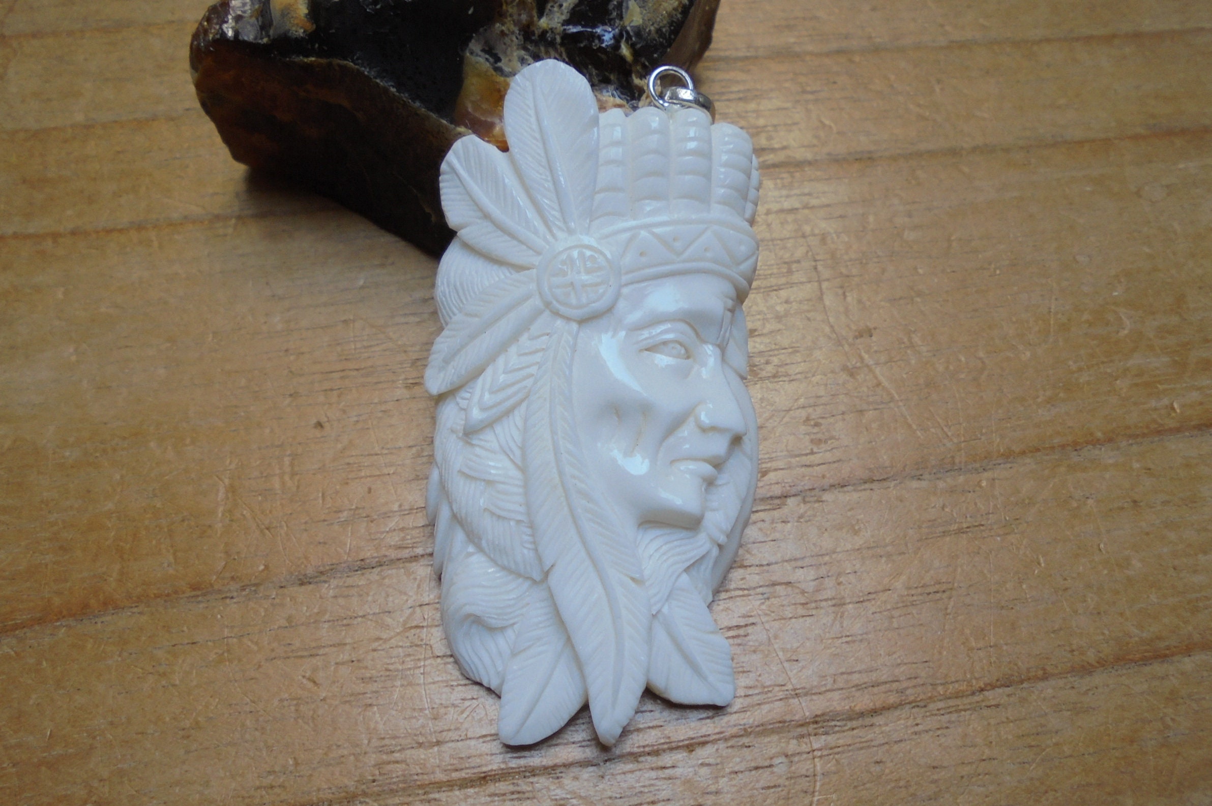 Hand Carved Indian Pendant, Bali Bone Carving PIN18-2 - Etsy