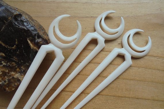 Two Prongs 2 Prongs CRESCENT MOON Hair Stick Bone Hair Sticks