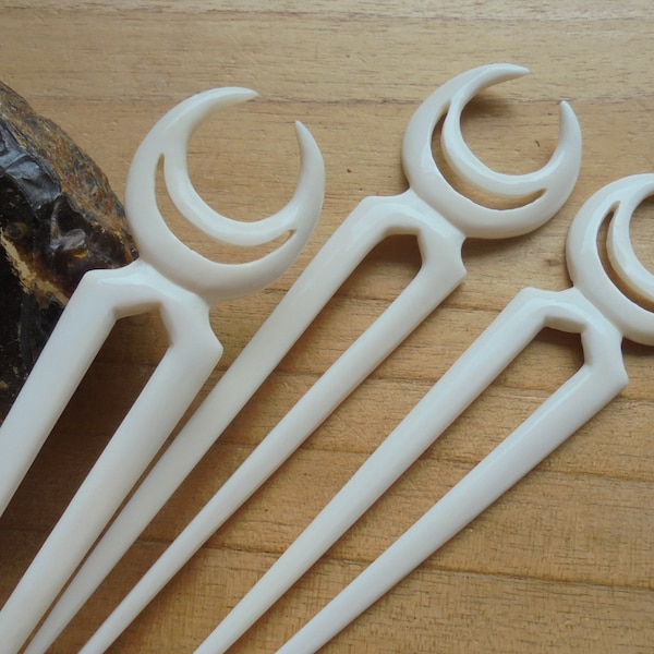 Two Prongs/2 Prongs CRESCENT MOON Hair Stick, Bone Hair Sticks, Bone Hair Fork, Hair Accessories HS800-9 BN