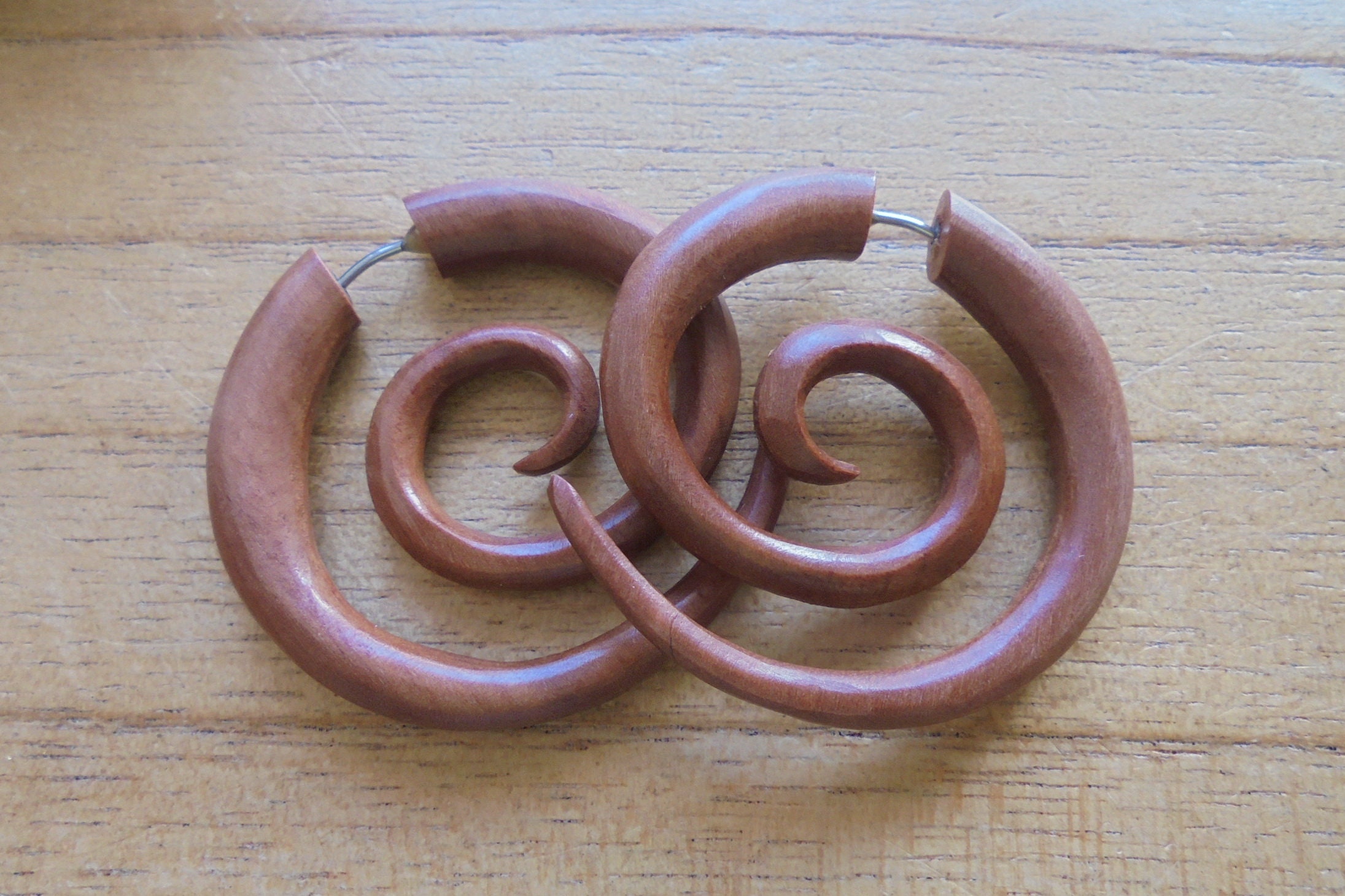 Spiral Fake Earrings, Fake Gauge Earrings, Wood Fake Earrings, Wooden Accessories, Bali Jewelry, SB 05-1