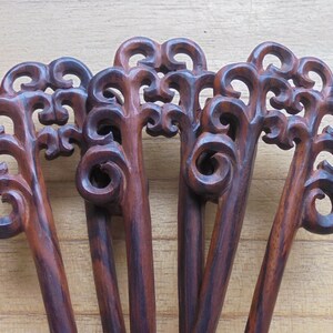 Hand Carved Sono Wood Hair Sticks, 2-Prong Hair Fork, Bali Handmade Accessory HS41 SN