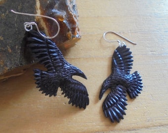 Boucles D'oreilles Pendantes Faites Main - Corbeau & Cadre Arabesque, Métal Noir Mat, Perles - Neuf Avec étiquettes