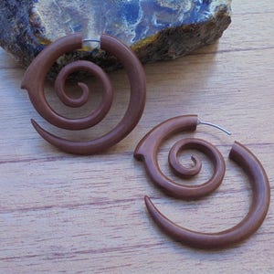 Fake Gauge Earrings, Spiral Fake Earrings, Wood Fake Earrings, Wooden Accessories, Bali Jewelry, Saba 05 image 4