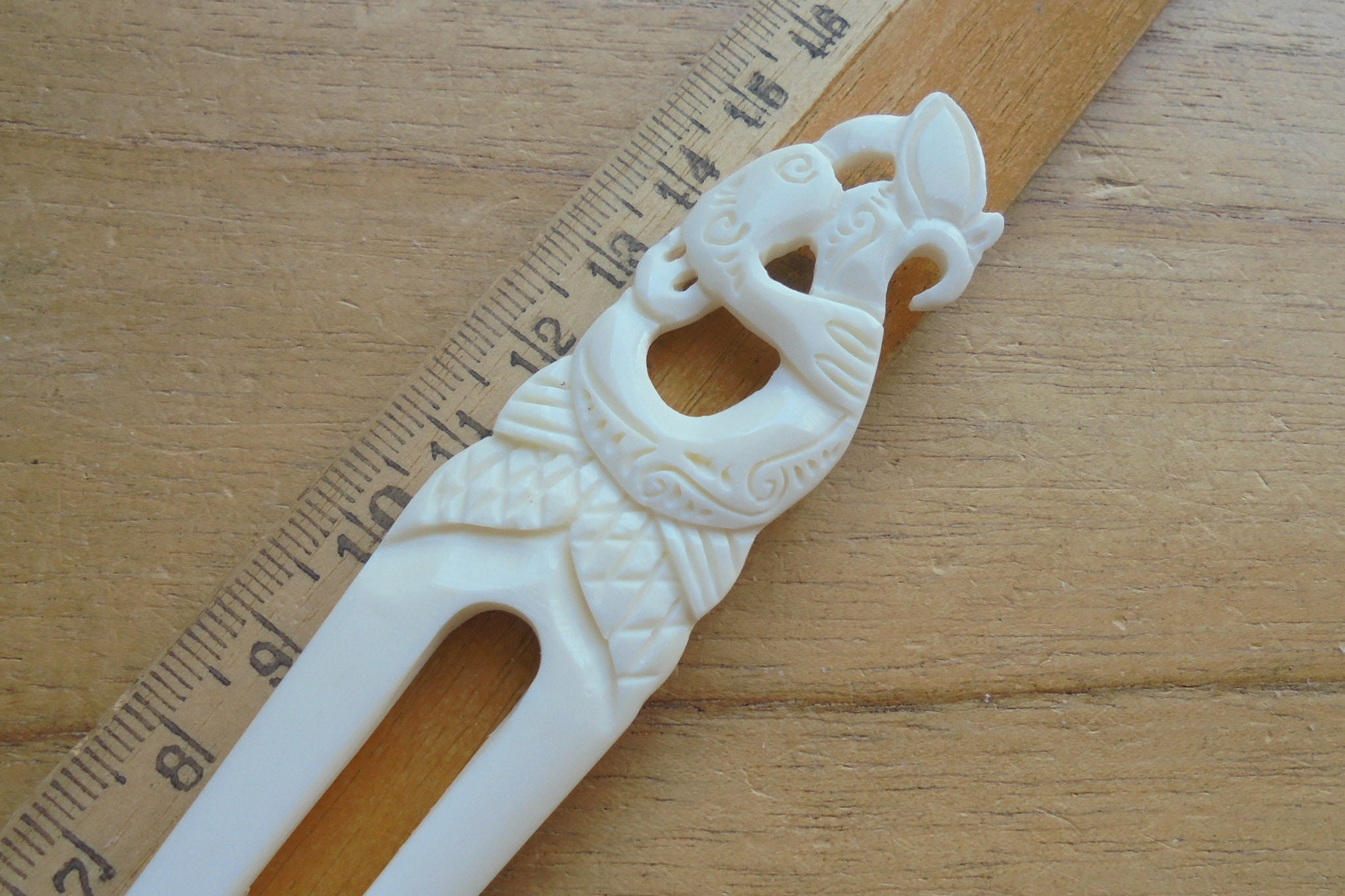 Maori Razor Design Hair Maori Buffalo Bone Hair Stick, Two Prong Hair Fork HS 509 BN-2 - Etsy