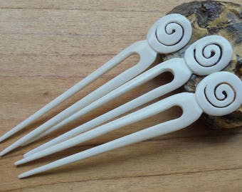 Spiral Bone Hair Sticks, Hair Pin, Hair Fork,2 Prongs Hair Accessories HS96