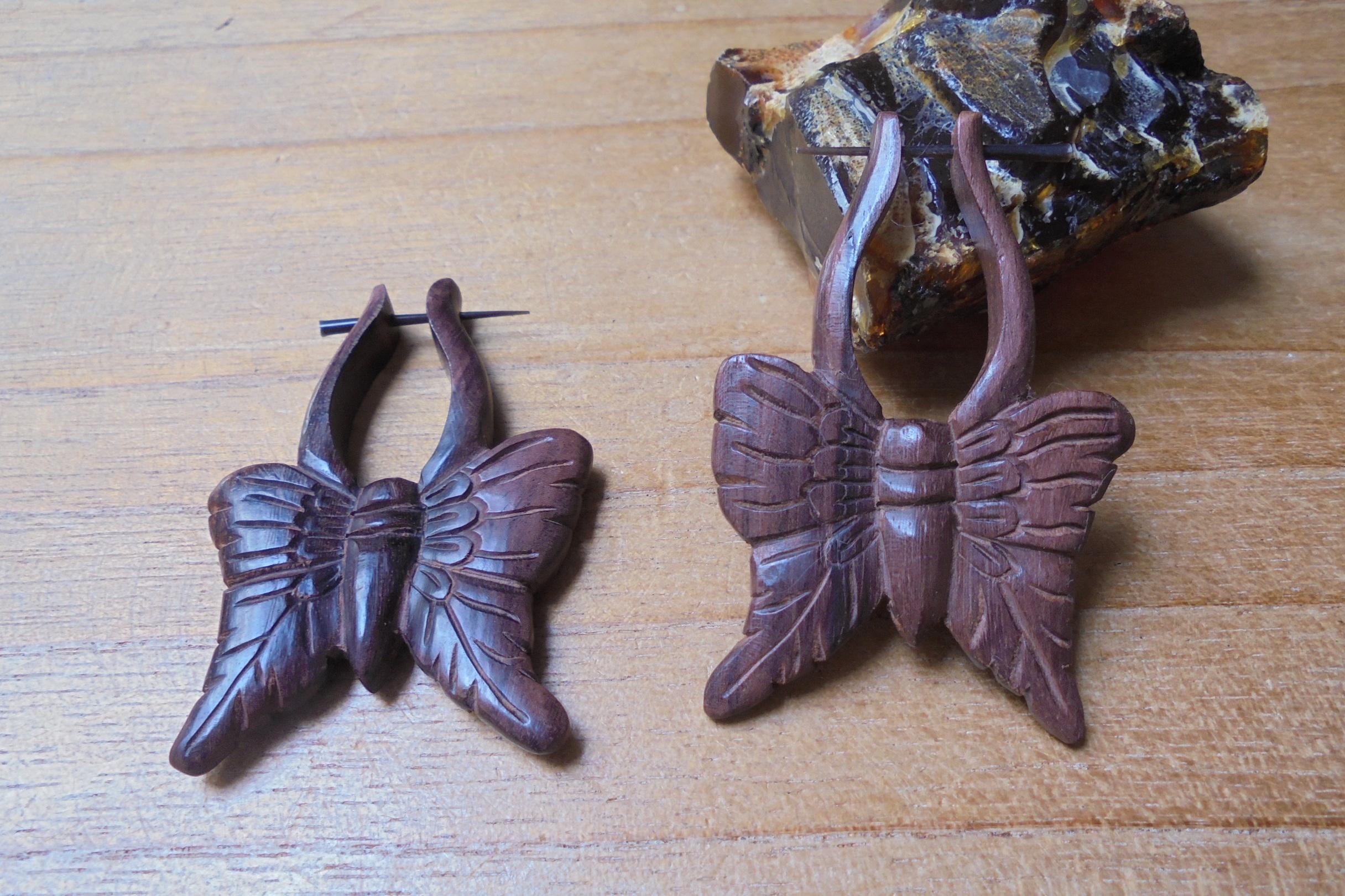 Boucles D'oreilles Artisanales Papillon En Bois Et Coquille D'œuf Bali - Crochets Argent 925 - Bijou Fantaisie Femme