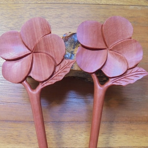 Flower Hair Pin: Hand Carved Saba Wood Hair Stick