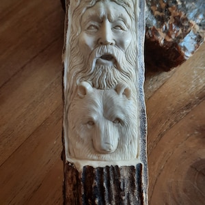 Deer Antler Carving Mountain Man Bear And Wolf For Handle HD10-01